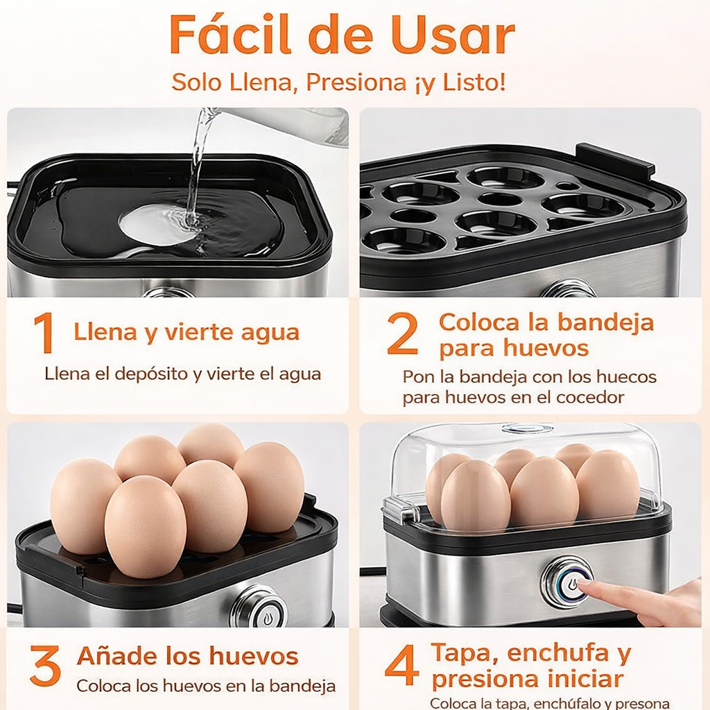 Huevera Eléctrica Automática 6 Huevos | Cocción Perfecta en Minutos + Apagado Automático