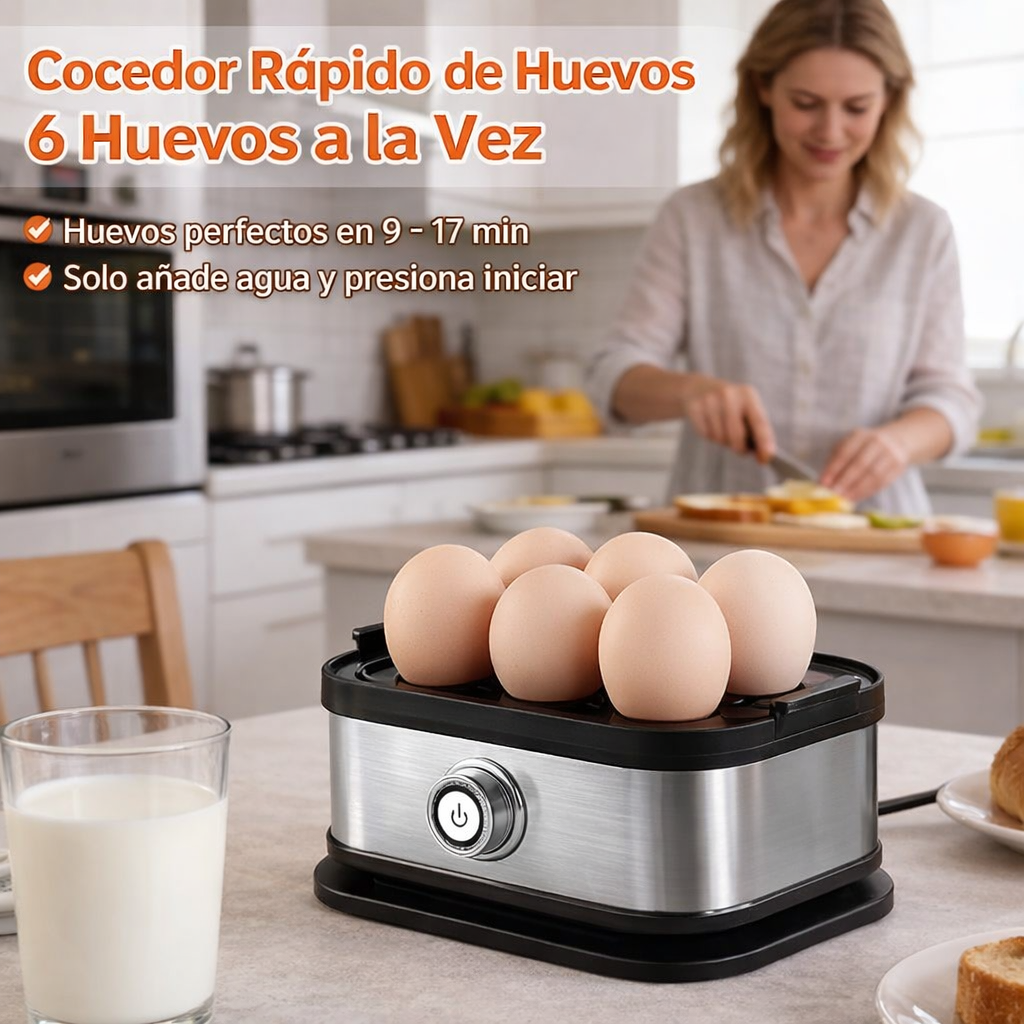 Huevera Eléctrica Automática 6 Huevos | Cocción Perfecta en Minutos + Apagado Automático